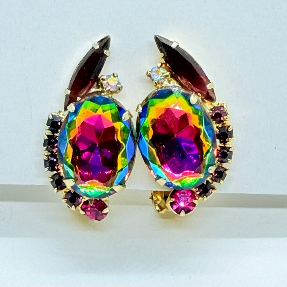 Verified Juliana D&E Earrings Green Ruby Watermelon Heliotrope Gold Tone,‎ Vtg